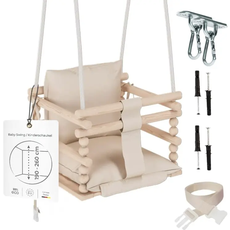MAMOI® Baby swing Beige, Toddler sensory seat 3 in 1, Wooden door bouncer for kids, Indoor swings set, Chair from birth for toddlers age 1-3