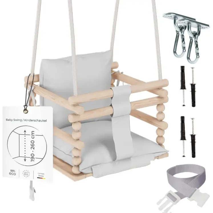 MAMOI® Balancoire bebe pour interieur, Siege balançoire pour bébé, Balancelle de coton en bois naturel, Baby swing pour enfant  à partir de 1 an, 3 en 1