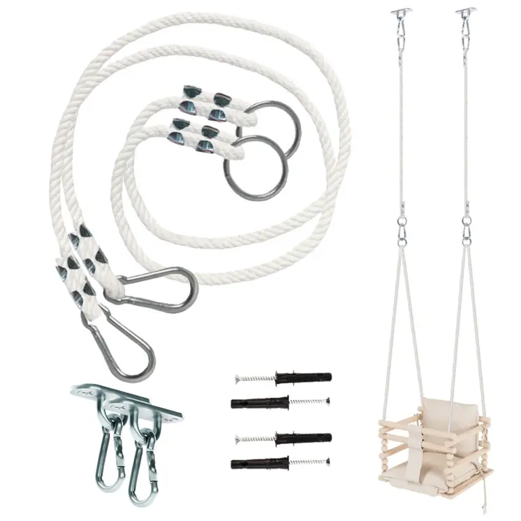 MAMOI® Swing rope 50 kg | 2 x extension of swing rope with metal snap hood | 100% ECO natural rope with snap hook | Made in EU