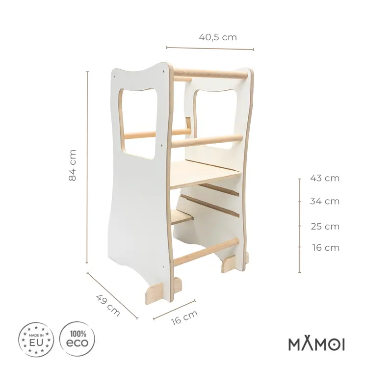MAMOI® Tour d'apprentissage en bois, Learning Tower, Chaise d'apprentissage pour enfants, Tour de cuisine et aide de cuisine, Tour d'apprentissage, Chaise haute Tabouret marchepied à partir de 1 an à partir de 2/3 ans, Montessori
