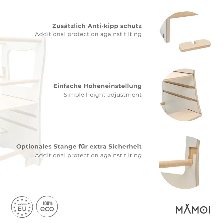 MAMOI® Tour d'apprentissage en bois, Learning Tower, Chaise d'apprentissage pour enfants, Tour de cuisine et aide de cuisine, Tour d'apprentissage, Chaise haute Tabouret marchepied à partir de 1 an à partir de 2/3 ans, Montessori