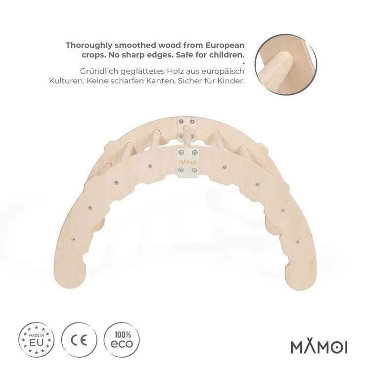 MAMOI® Kletterbogen, Kletterdreieck, Baby klettern, Regenbogenwippe aus holz, Holzbogen für Kinder, Spielplatz, Klettergerüst indoor ab 1 jahr 2/3 jahre, Montessori