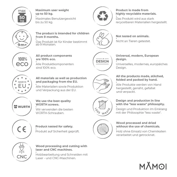 MAMOI® Kletterbogen, Kletterdreieck, Baby klettern, Regenbogenwippe aus holz, Holzbogen für Kinder, Spielplatz, Klettergerüst indoor ab 1 jahr 2/3 jahre, Montessori