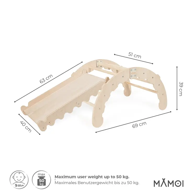 MAMOI® Indoor climbing frame for toddlers, Wooden baby gym with slide, Play gym rocker toys made of wood for toddler, Rockers montessori climbing frame age 1-3