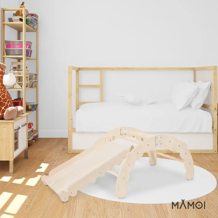 MAMOI® Indoor climbing frame for toddlers, Wooden baby gym with slide, Play gym rocker toys made of wood for toddler, Rockers montessori climbing frame age 1-3