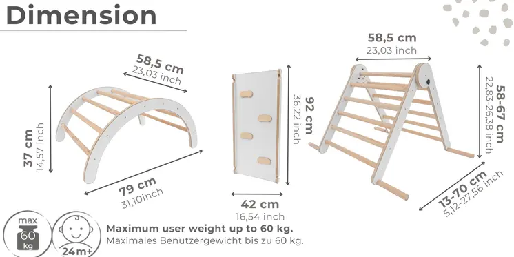 Set: climbing triangle + cradle + slide for children | Climbing frame and slide for kids minimalist design | Yarnwood triangle for toddlers with slide 100% ECO | Made in EU