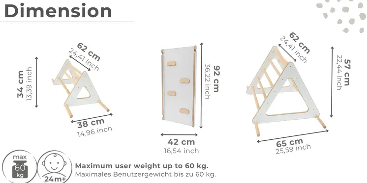 Set: climbing triangle + slide for children | Climbing frame and slide for kids minimalist design | Yarnwood triangle for toddlers with slide 100% ECO | Made in EU