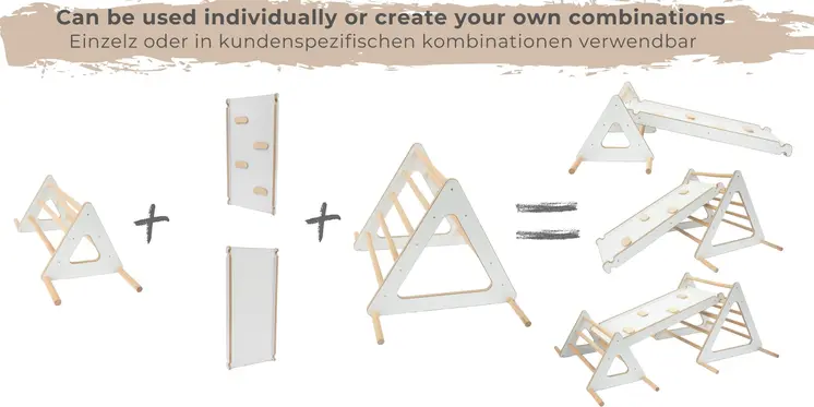 Set: climbing triangle + slide for children | Climbing frame and slide for kids minimalist design | Yarnwood triangle for toddlers with slide 100% ECO | Made in EU