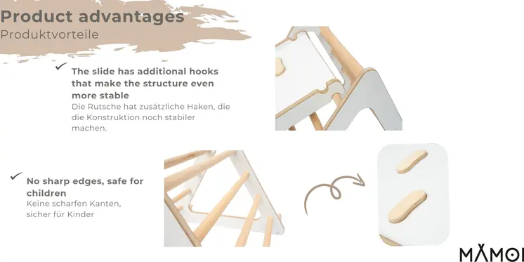 Set: climbing triangle + slide for children | Climbing frame and slide for kids minimalist design | Yarnwood triangle for toddlers with slide 100% ECO | Made in EU