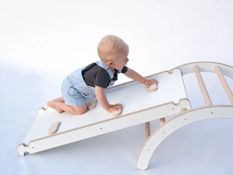 Set: climbing triangle + cradle + slide for children | Climbing frame and slide for kids minimalist design | Yarnwood triangle for toddlers with slide 100% ECO | Made in EU