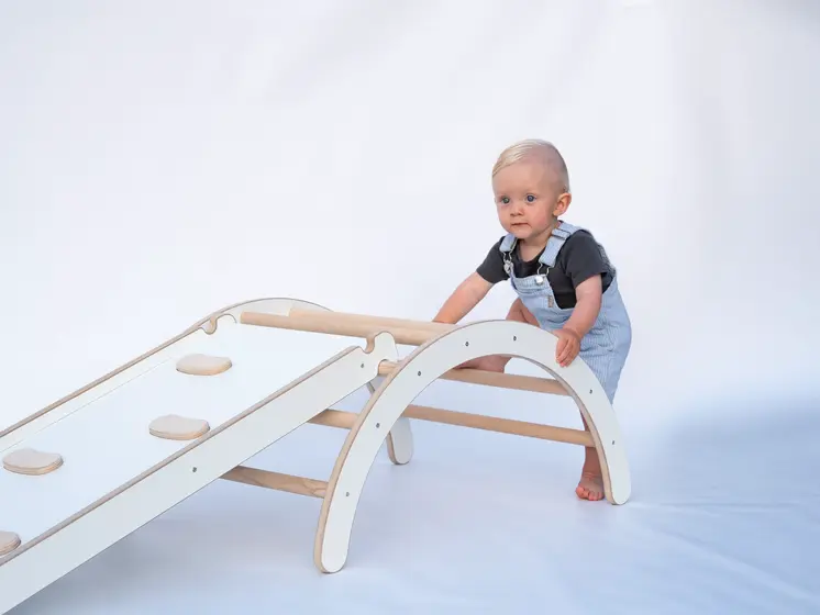 Set: climbing triangle + cradle + slide for children | Climbing frame and slide for kids minimalist design | Yarnwood triangle for toddlers with slide 100% ECO | Made in EU