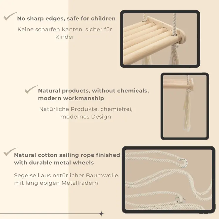MAMOI® wooden baby swing | wooden swing | wooden swing board | baby swing for at home | indoor swing | 100% ECO | made in the EU.