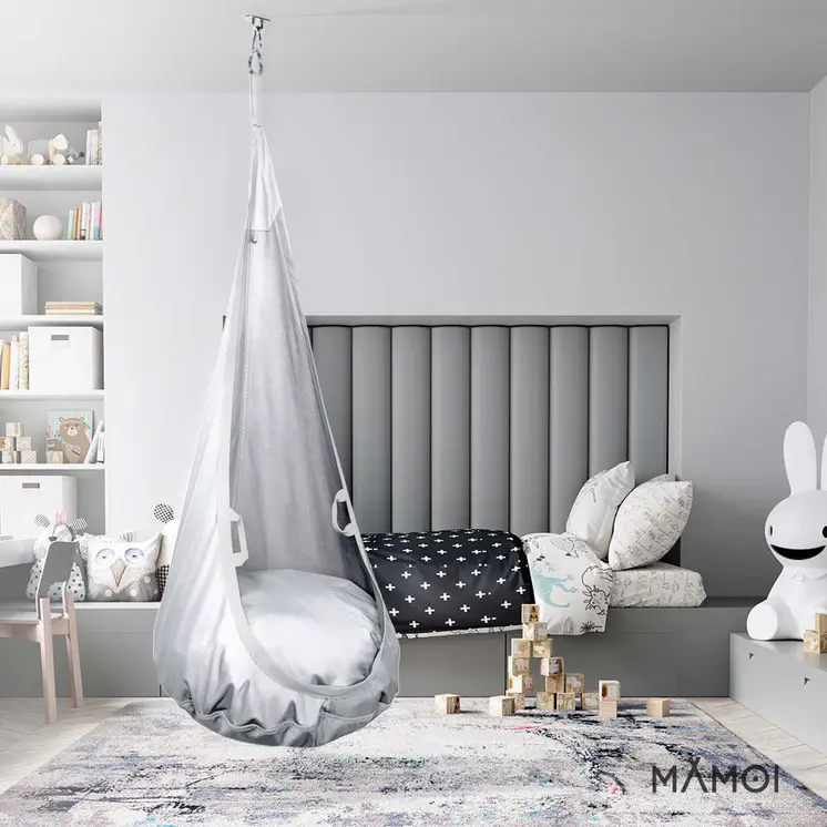 MAMOI® Swing hanging chair Light grey, Indoor hammock, Sensory swing seat for bedroom for kids, Child door swinging nest for autism, Garden egg swings for children