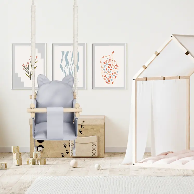 MAMOI® Balancoire interieur pour bebe et enfants, Siege balançoire en bois et en coton pour bébé, Balansoire pour enfant, Balancelle scandinave, Baby swing