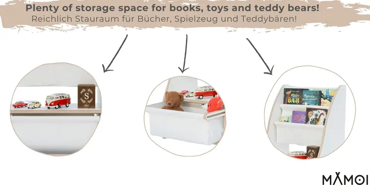 MAMOI® étagère à livres pour enfants, étagère à livres, étagère murale, étagère à livres pour enfants, boîte à livres pour chambre d'enfant, banc à livres en bois, meubles pour petits enfants