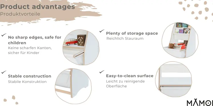 MAMOI® étagère à livres pour enfants, étagère à livres, étagère murale, étagère à livres pour enfants, boîte à livres pour chambre d'enfant, banc à livres en bois, meubles pour petits enfants