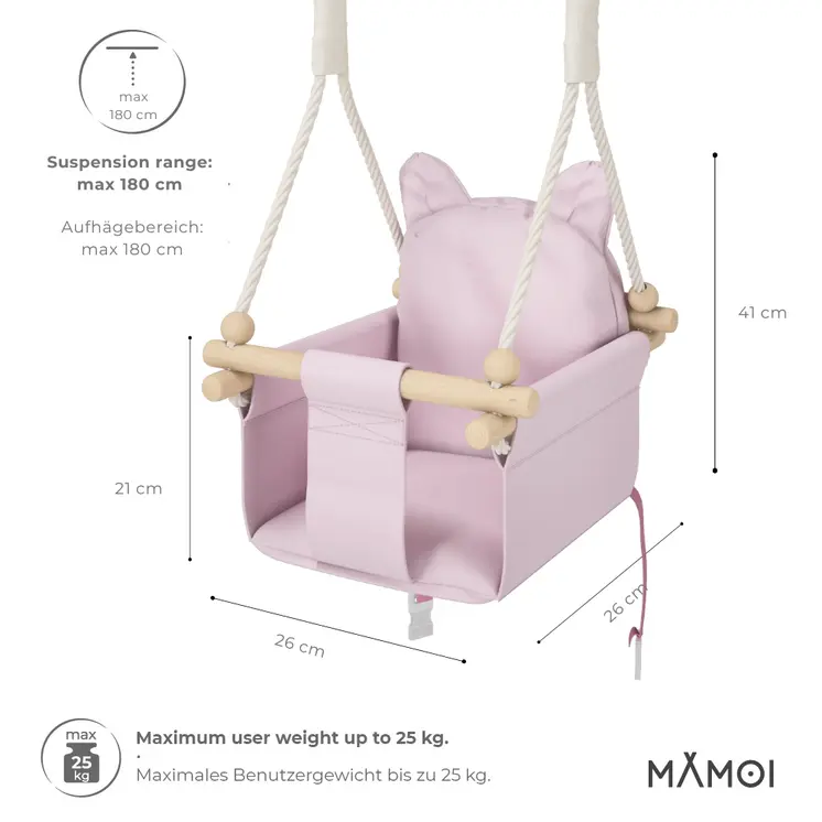 MAMOI® Balancoire interieur pour bebe et enfants, Siege balançoire en bois et en coton pour bébé, Balansoire pour enfant, Balancelle scandinave, Baby swing