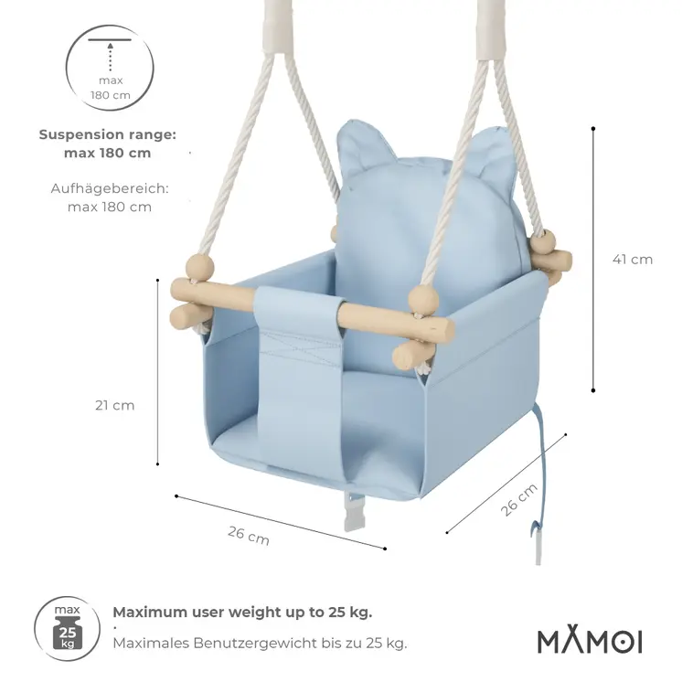 MAMOI® Babyschaukel, Baby schaukel Indoor Outdoor, Kinderschaukel aus Holz, Holzschaukel für Kinder, Schaukeln für türrahmen, Swing, Kleinkinderschaukel ab 1 jahr für Kinderzimmer