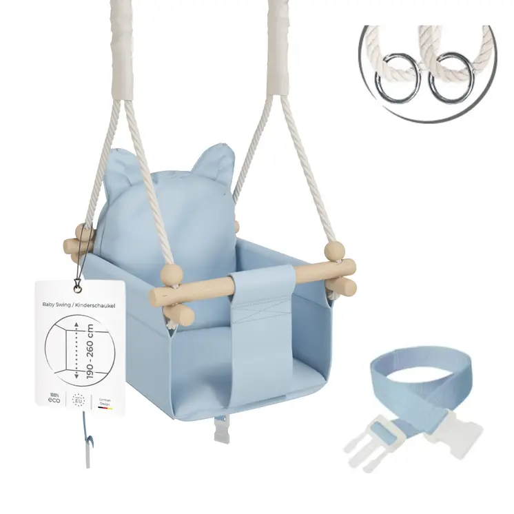 MAMOI® Wooden baby swing seat for toddlers Blue, Indoor toddler swings chair from birth, Kids baby bouncer for garden, Child rocker swing set from 8 months
