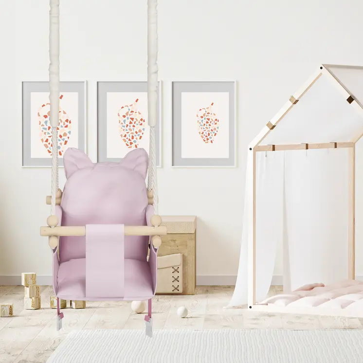 MAMOI® Balancoire interieur pour bebe et enfants, Siege balançoire en bois et en coton pour bébé, Balansoire pour enfant, Balancelle scandinave, Baby swing