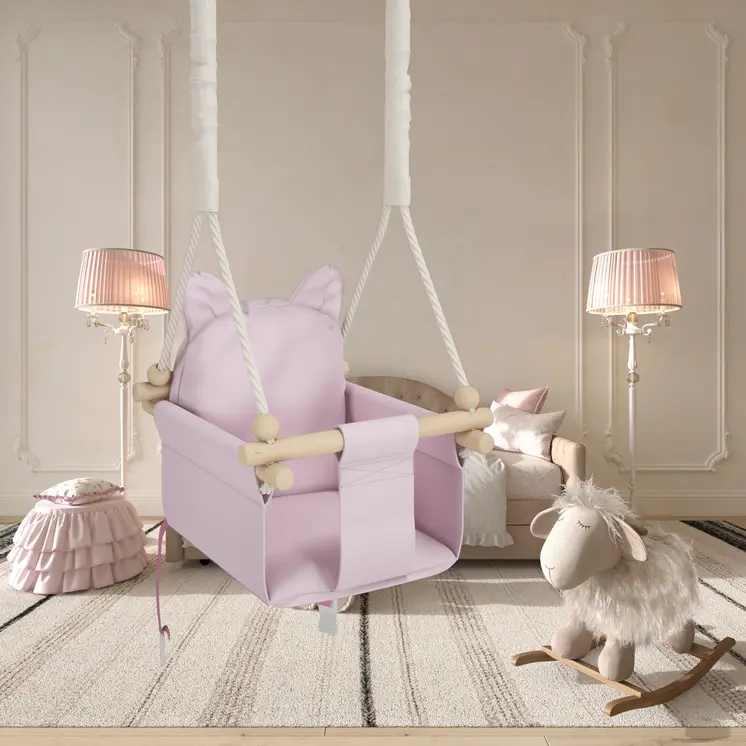 MAMOI® Balancoire interieur pour bebe et enfants, Siege balançoire en bois et en coton pour bébé, Balansoire pour enfant, Balancelle scandinave, Baby swing
