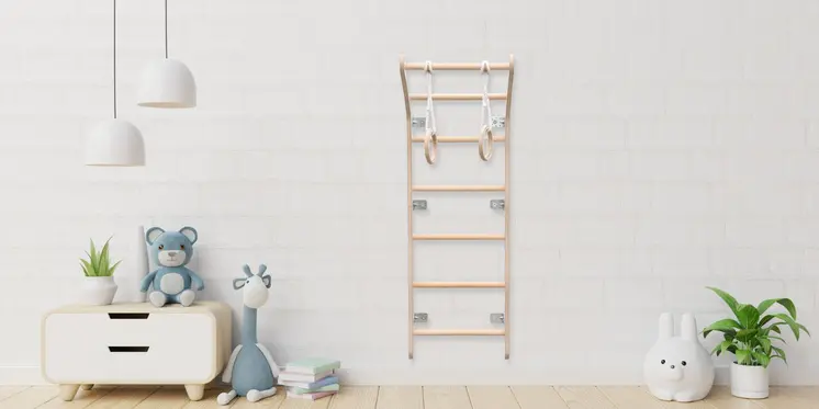 MAMOI® Swedish ladder, Wooden gorilla gym for kids, Indoor baby climbing frame for toddlers, Monkey bars and play gym, Childrens climbing wall, Gymnastics bar and equipment for home