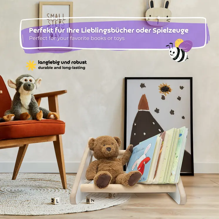 MAMOI® Bücherregal für kinderzimmer, Buchregal für Kinder, Book Shelf, Wandregal kinderregal, Kinderbücherregal, Bücherbank, Kindermöbel für kleines Kind
