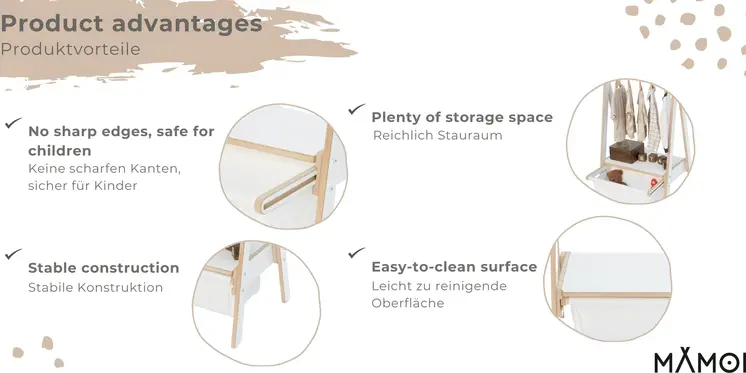 MAMOI® porte-vêtements pour chambre d'enfant | porte-vêtements enfant | porte-vêtements bébé | porte-manteau | armoire enfant | armoire enfant