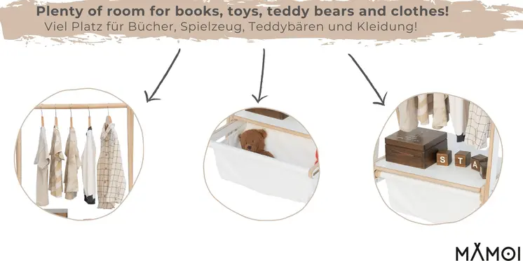 MAMOI® porte-vêtements pour chambre d'enfant | porte-vêtements enfant | porte-vêtements bébé | porte-manteau | armoire enfant | armoire enfant
