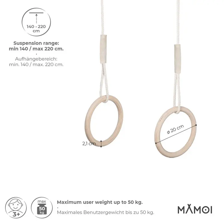 MAMOI® Trapeze bar baby swing, Indoor gymnastic rings, Monkey bars gorilla gym, Gymnastics pull up equipment for kids, Olympic rings and swings for calisthenics
