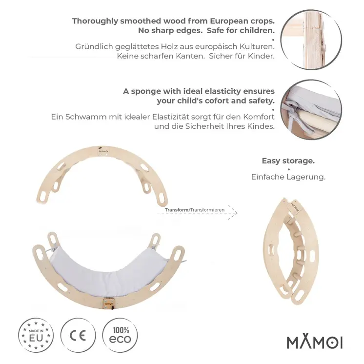 MAMOI® Toddler climbing frame indoor with cushion, Cushion for indoor climbing frame for toddlers, Baby kids climbing dome, Wooden climbing triangle for children from 1/2/3 years