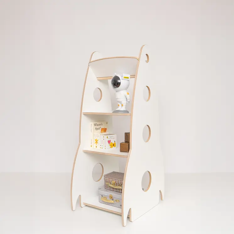 MAMOI® Children’s rocket-shaped bookshelf, wooden Montessori bookcase, kids book and toy organizer, shelf for children’s room, 100% ECO, Made in EU