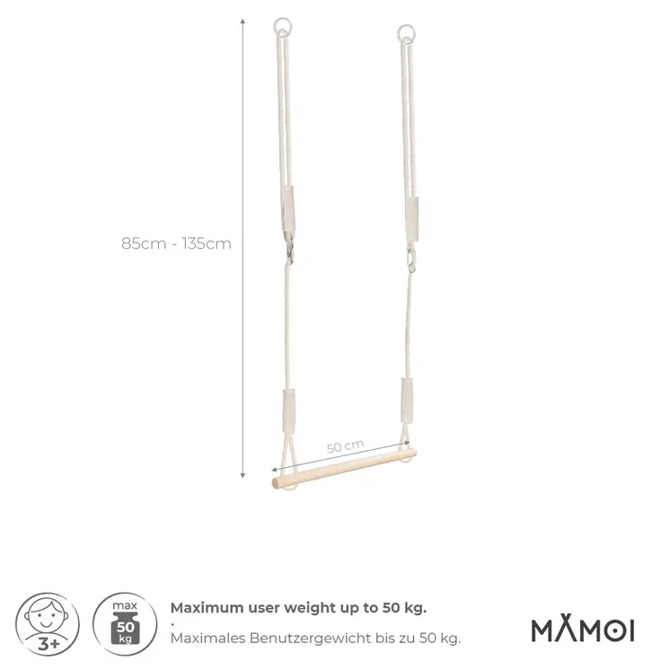 MAMOI® Trapez schaukel, Turnringe aus holz, Turngeräte für kinder indoor und outdoor, Turnen mit Holzschaukel, Gymnastikringe und Trapezstange