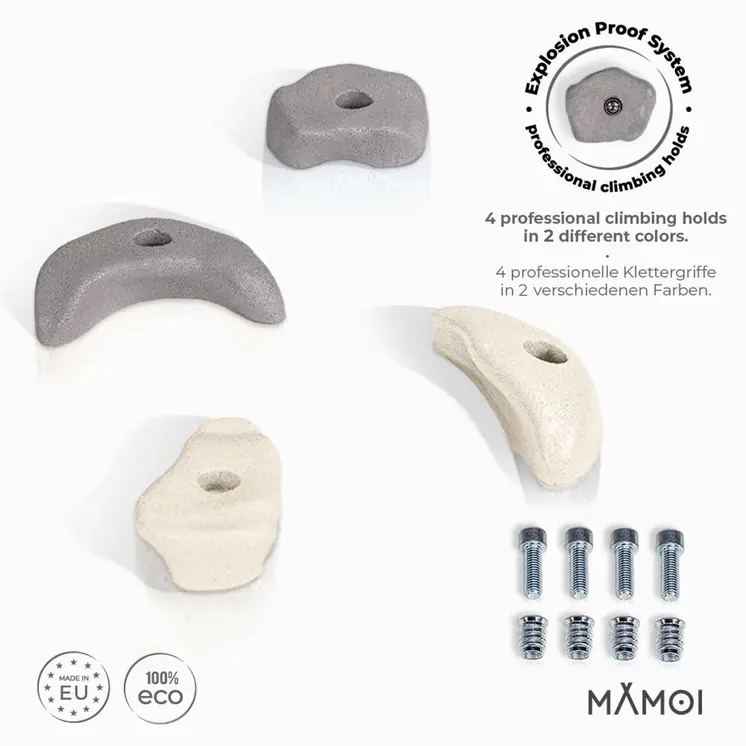 MAMOI® Prises escalade enfant | Prise d escalade 4/8 pièces | Prise d'escalade enfant | Prise escalade enfant exterieur | Mur escalade enfant | Mur d escalade | Fabriqué dans l’UE