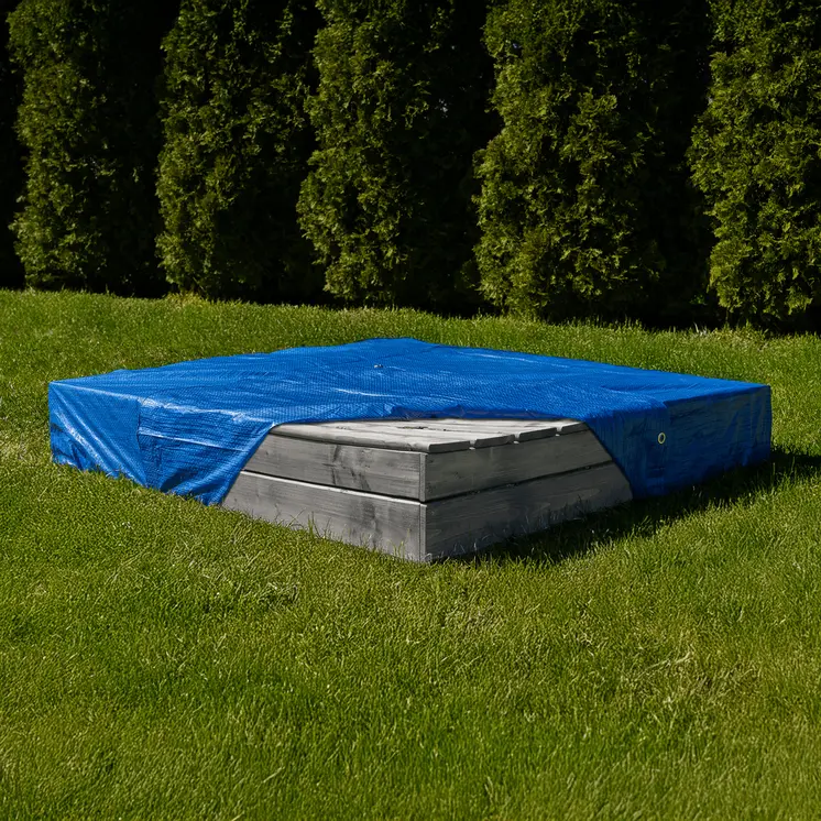 MAMOI Bac à sable avec couvercle 120x120 Bac à sable imprégné Bac à sable avec bancs Couverture de jouets en bois Bancs 150x150
