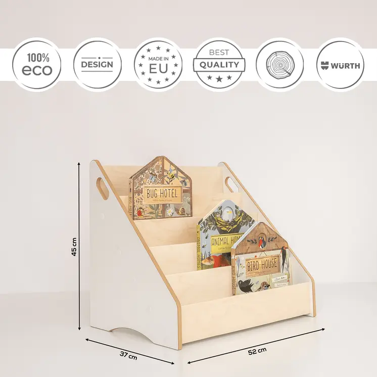 MAMOI® Bibliothèque pour enfants en bois, étagère pour livres d'enfants, support de livres, étagère murale pour chambre d'enfants, étagère, Book Shelf, étagère pour enfants