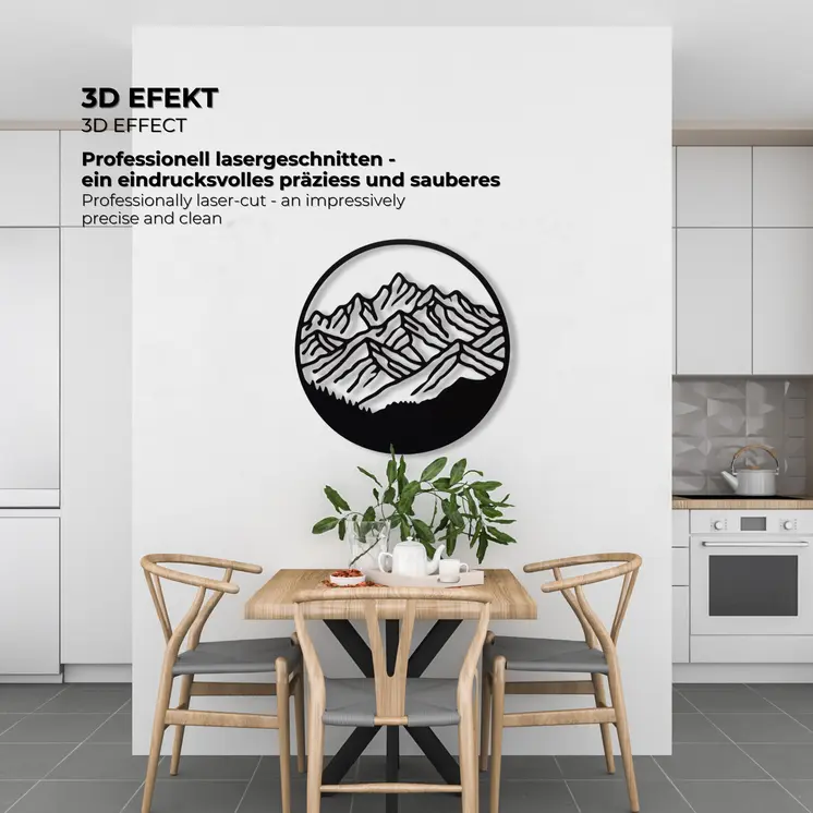 MOE UHANE 3D Wanddekoration schwarz, HDF Wandbild, moderner Akzent für Wohnzimmer Büro Schlafzimmer, minimalistischer Stil, Design-Deko für Innenräume, Geschenk, 100 % ECO, Made in EU