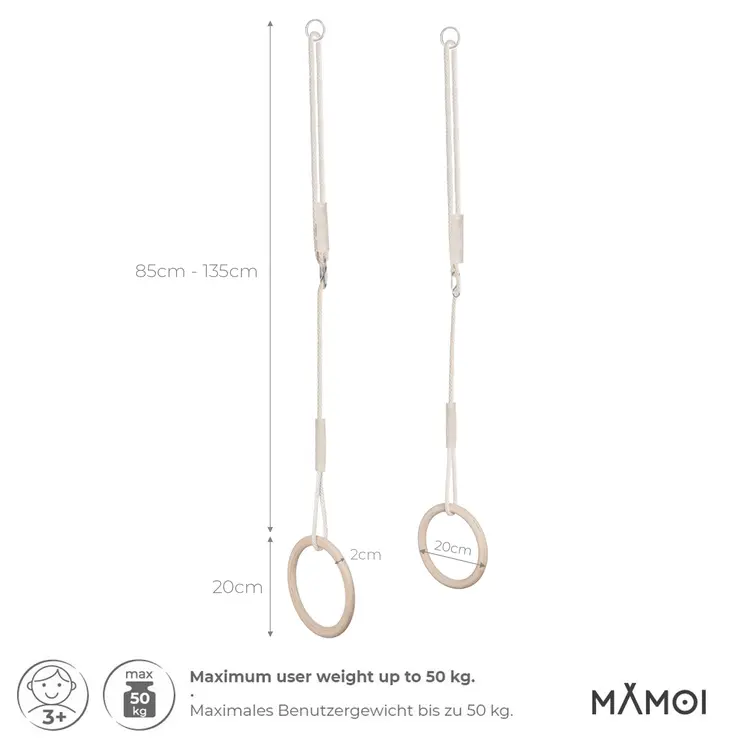 MAMOI® Trapeze bar baby swing, Indoor gymnastic rings, Monkey bars gorilla gym, Gymnastics pull up equipment for kids, Olympic rings and swings for calisthenics