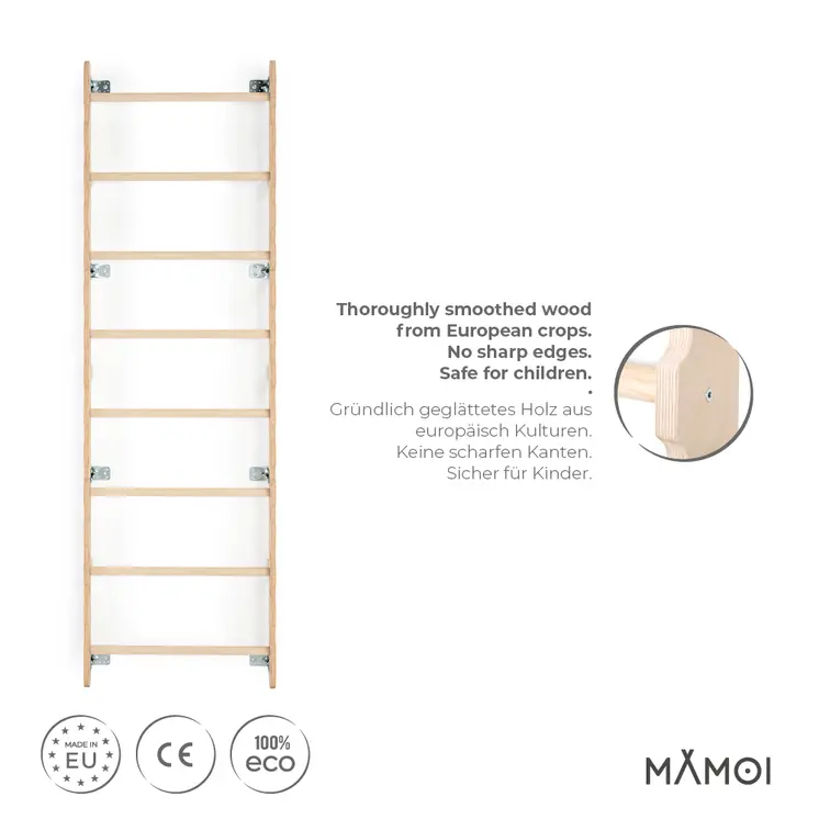MAMOI® Indoor climbing frame, wall bars for children’s room, gymnastic rings for kids to climb, climbing wall and play equipment made of plywood, gym equipment with pull-up bar for indoor use, sports equipment from 3 years old.