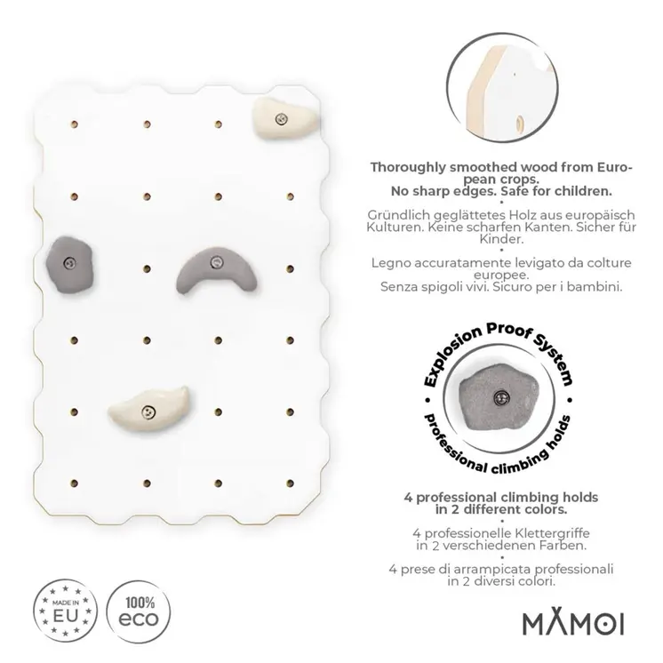 MAMOI® Mur escalade pour enfant, Module d'escalade interieur pour bebe, Mur descalade avec prises escalade et sans prise, Planche escalade à partir de 3 ans