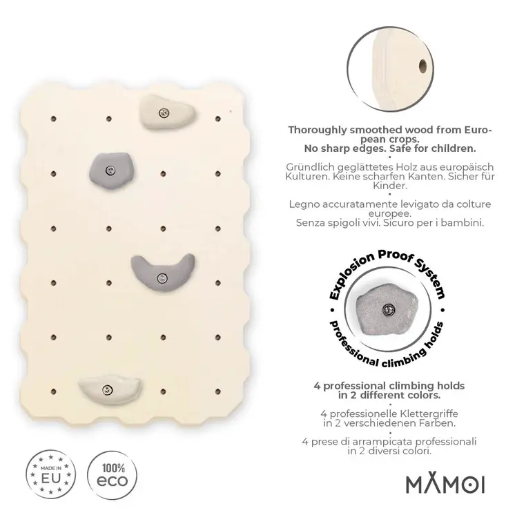 MAMOI® Mur escalade pour enfant, Module d'escalade interieur pour bebe, Mur descalade avec prises escalade et sans prise, Planche escalade à partir de 3 ans