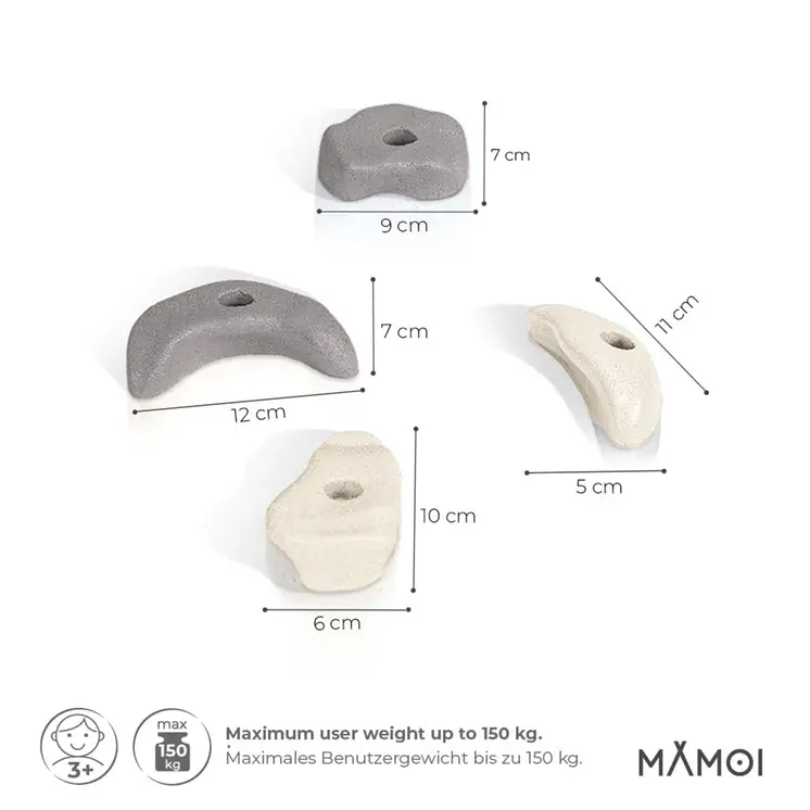 MAMOI® Prises escalade enfant | Prise d escalade 4/8 pièces | Prise d'escalade enfant | Prise escalade enfant exterieur | Mur escalade enfant | Mur d escalade | Fabriqué dans l’UE