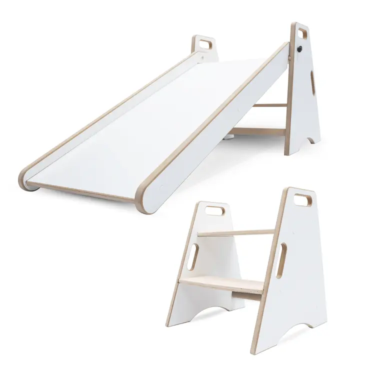 MAMOI® Toboggan d’Intérieur pour Enfants – Toboggan en Bois 2-en-1 et Marchepied | Toboggan Montessori et Aide de Cuisine