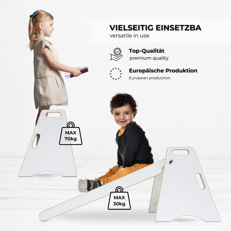 MAMOI® Toboggan d’Intérieur pour Enfants – Toboggan en Bois 2-en-1 et Marchepied | Toboggan Montessori et Aide de Cuisine