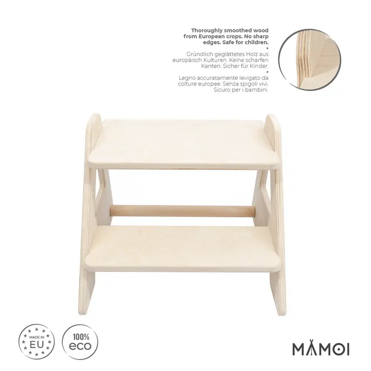 MAMOI® Tritthocker Kinder Holz | Tritthocker Kinder 2 Stufen | Holz Tritthocker Kinder | Tritthocker Zweistufig aus natürlichem Holz | Tritthocker Kind | 100% ECO | Made in EU