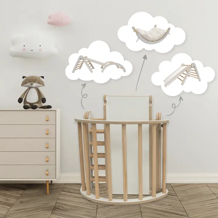 MAMOI® Climbing Frame Climbing Triangle Indoor 4 in 1 SET. Montessori climbing arch with cushions, indoor playground 1-3 years and slide for children.
