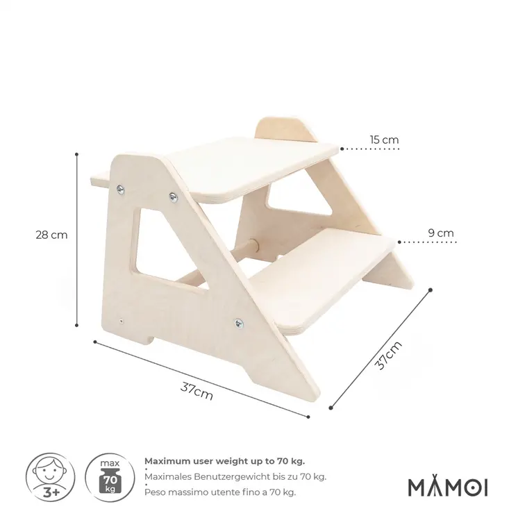 MAMOI® Tritthocker Kinder Holz | Tritthocker Kinder 2 Stufen | Holz Tritthocker Kinder | Tritthocker Zweistufig aus natürlichem Holz | Tritthocker Kind | 100% ECO | Made in EU