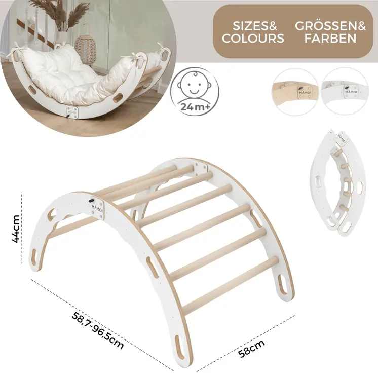 MAMOI® Triangle d'escalade balançoire avec Coussin, Coussin pour Triangle d'escalade pour Enfants en Bois, Triangle intérieur et extérieu, Escalade Enfant, Balancoire Bebe, Espalier Enfant