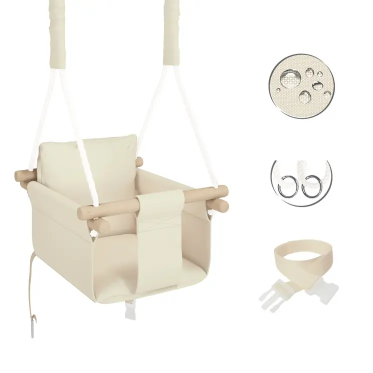 Hanging children’s swing for home and garden, Waterproof codura, polypropylene rope, lacquered wood, Soft swing for babies and kids, For indoor and outdoor use
