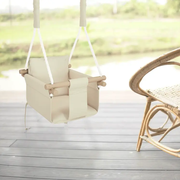 Hanging children’s swing for home and garden, Waterproof codura, polypropylene rope, lacquered wood, Soft swing for babies and kids, For indoor and outdoor use